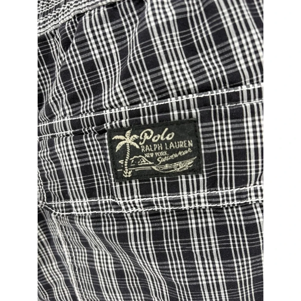 Polo Ralph Lauren, Swimsuit Trunks Black/White Plaid (NO Tie for Waist), Large